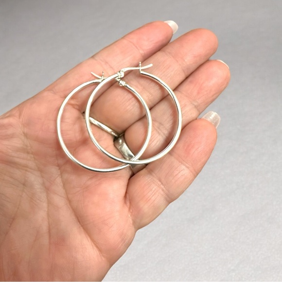 Sterling Silver Medium Plain Hoop Earrings, Classic Silver Jewelry, 40mm - Picture 3 of 5